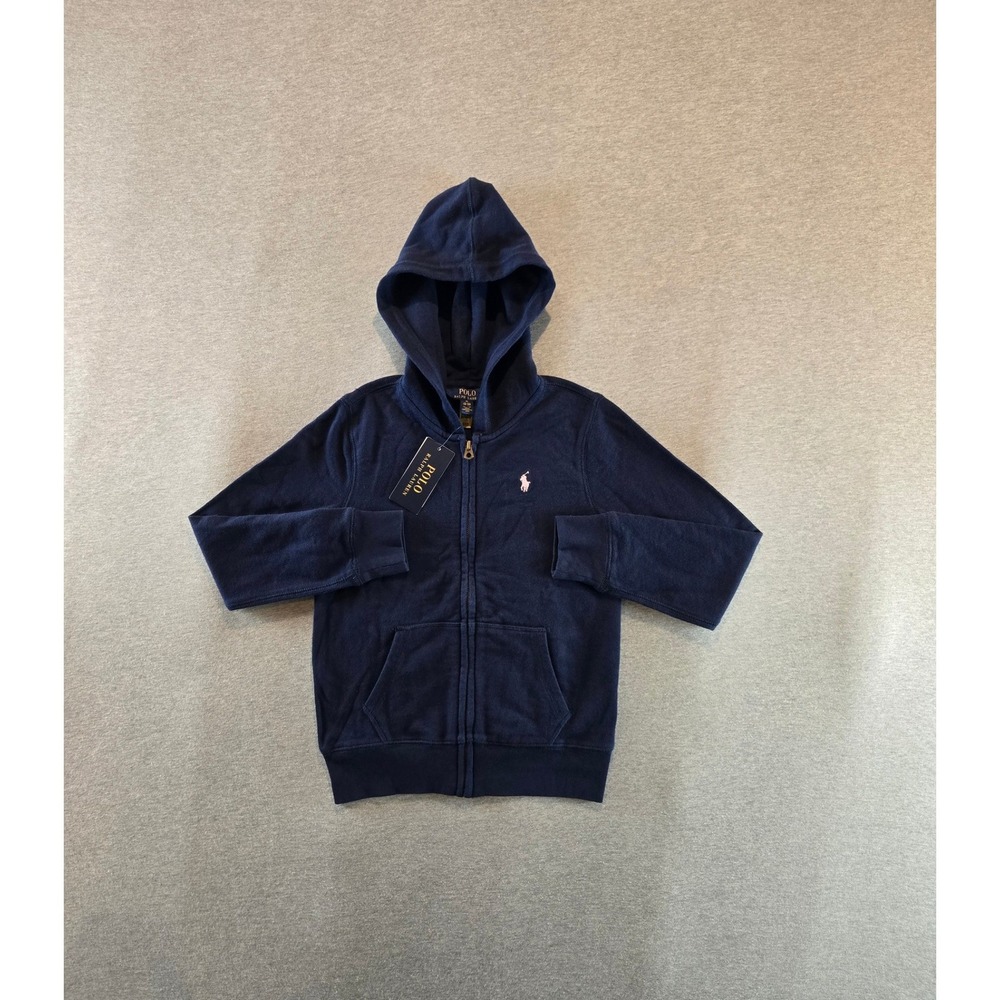 Polo Ralph Lauren Hoodie Kids Size M 8-10 Navy Blue Pink Pony Zip Sweatshirt NWT